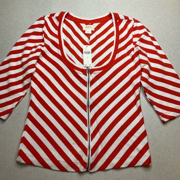 Anthropologie Maeve Scoop Neck Front Zip‎ Tee Small Orange & White Stripe… - Picture 3 of 8
